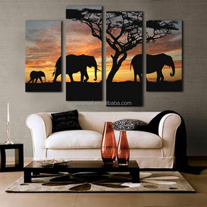Pintura de paisaje de animales <span class=keywords><strong>africanos</strong></span> puesta de sol póster personalizado pintura arte de pared elefante lienzo 4 piezas conjunto pintura decorativa - Product Image 1