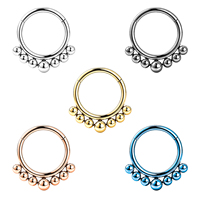 Cincin Hidung Titanium ASTM F136 16G Berlapis Bead Hinged Clicker Segment, Perhiasan Fashion, Anting Piercing, Cincin Hidung untuk Wanita
