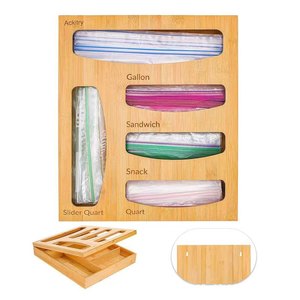 Caja de almacenamiento de cocina de bambú con compartimentos para bolsas Ziploc, organizador de despensa, contenedor de madera de 13.4 pulgadas - Product Image 2