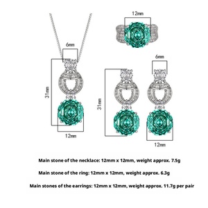 Factory Wholesale Eco-friendly Copper 12*12mm Paraiba Green Zircon Pendant <b>Earrings</b> Ring Jewellery <b>Set</b> for Women - Product Image 2