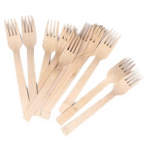 Ensemble de couverts jetables en bambou, couteau, fourchette, cuillère, vaisselle écologique pour le camping - Product Image 4