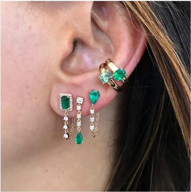 colorful tear drop cz tassel chain earring elegance romantic girlfriend gift fashion jewelry wholesale
