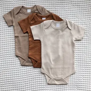 Barboteuse d'été à manches courtes pour nouveau-né, tricot à étiquette personnalisée, Gots 100% coton biologique, vêtements pour bébé, vente en gros