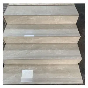 beige yellow marble glazed glossy finish porcelain stairs step riser tiles for staircase