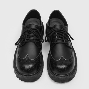 New <strong>Men's</strong> Low <strong>Heel</strong> Thick Sole Black Carved Block Breathable Casual Office Outdoor Wedding Business Trend Oxford <strong>Shoes</strong> - Product Image 2