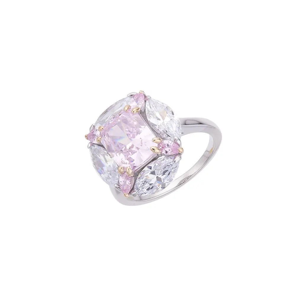 Pink Girly Jewelry Vergoldet Sterling Silber 925 Platin Ringe Quadratischer Birnen ring für reizendes Mädchen
