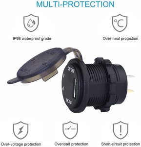QC3.0 enchufe de cargador <span class=keywords><strong>USB</strong></span> 12V enchufe de encendedor de cigarrillos <span class=keywords><strong>USB</strong></span> con voltímetro LED enchufe <span class=keywords><strong>USB</strong></span> de coche para coche RV barco motocicleta marina - Product Image 2
