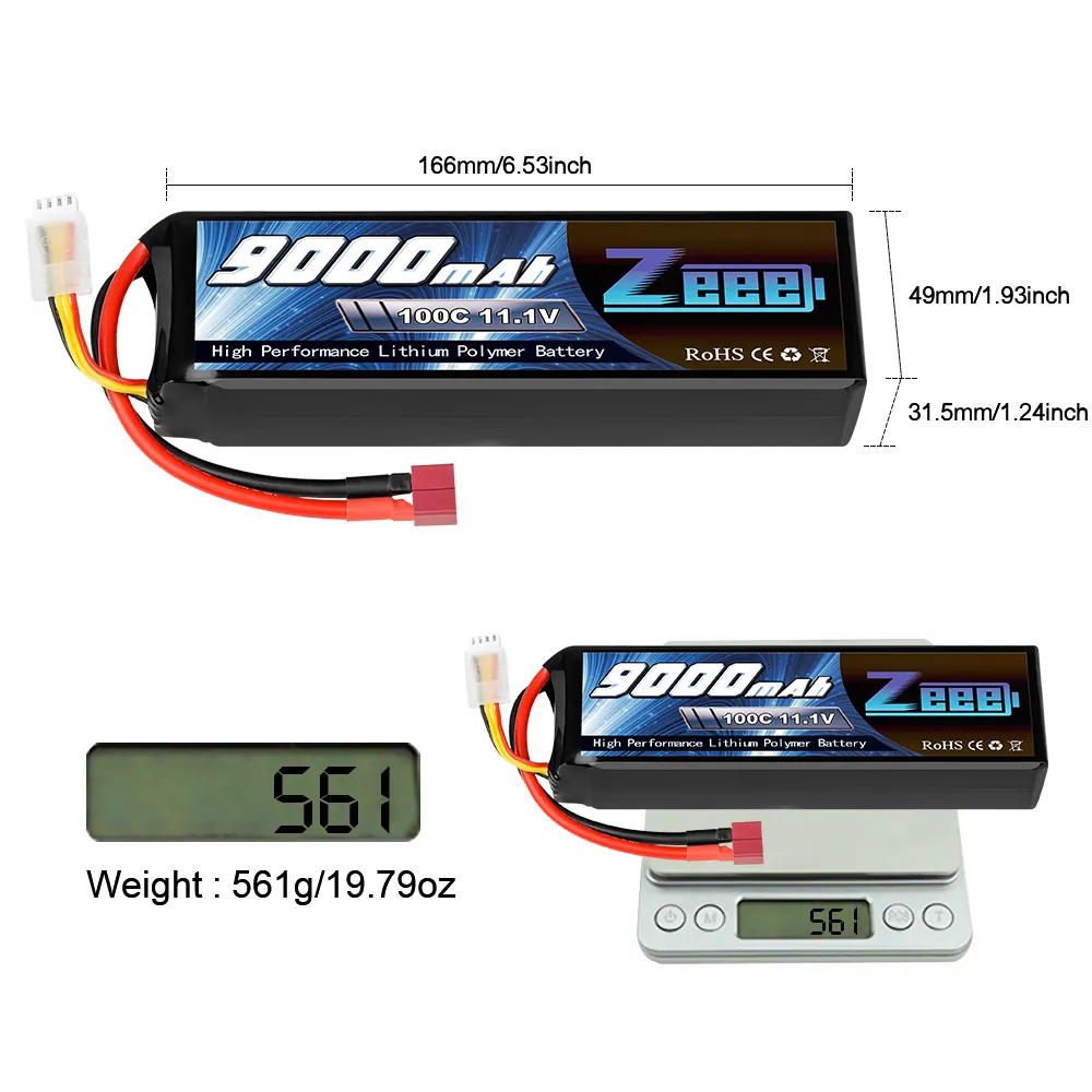 ZEEE RTR 3S 11.1V 100C 9000mAh RC Lipo Battery with Deans for Traxxas X-Maxx 8S 4WD RTR Monster Truck