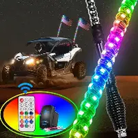 Paire (2 pièces) de lumières LED RGB de 2 pieds pour drapeau arrière de moto tout-terrain ATV, lumières LED fouet épaisses de 2 pieds