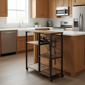 Carrito de Almacenamiento Industrial de 3 Niveles para Cocina, Estante para Panadería, Estación de Trabajo para Horno de Microondas, Color Blanco Roble Marrón - Product Image 2