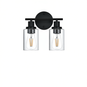 Modern 2-Light Bathroom <b>Vanity</b> Wall Sconce Black Glass Shade <b>LED</b> Warm White Light Fixture for <b>Mirror</b> Lighting - Product Image 1