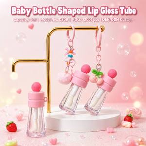 Conteneur de gloss à lèvres en forme de biberon pour bébé, personnalisé ISMAN, 5 ml, transparent, tube rose irrégulier, porte-clés, emballage cosmétique - Product Image 1