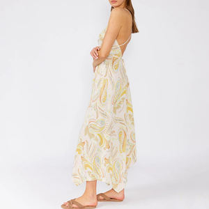 Robe chemise fluide à col en V imprimée de style bohème sur mesure, de haute qualité, respirante, en rayonne, dos nu - Product Image 4