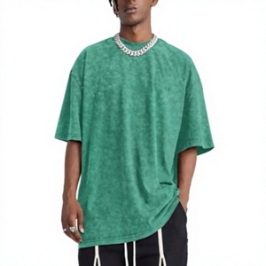 T-shirts personnalisés 230g 270g en coton 100% vert uni délavé à l'acide, coupe ample, col rond, manches courtes, style décontracté pour hommes - Product Image 1