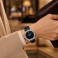 Jam Tangan Wanita Midnight Star 36mm Alloy Quartz Bertabur Berlian Tali Kulit Jarum Bercahaya Tahan Air 30M Grosir