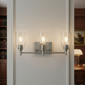 Tocador de baño con acabado de níquel cepillado de 3 litros con vidrio transparente alargado Lámpara decorativa de hotel de dormitorio de diseño de estilo moderno de lujo - Product Image 3