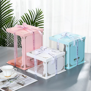 Kotak kemasan kue ulang tahun, disesuaikan 6/8/9/10/12 inci persegi transparan plastik tinggi bening kotak kemasan kue pesta pernikahan kotak kue - Product Image 1