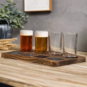 Ensemble d'échantillonnage de vol de dégustation de bière-quatre verres de Pub <span class=keywords><strong>Pilsner</strong></span> de 6 oz et plateau de service en bois brun foncé - Product Image 4