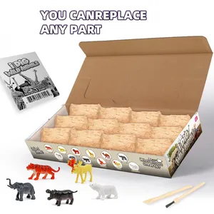 어린이 인기있는 교육 줄기 동물 장난감 세트 12 모듬 모양 호랑이 사자 기린 코끼리 장난감 야생 동물 발굴 키트