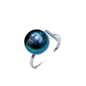 Wenchi – bague en argent Sterling 925, perle noire naturelle verte paon, 10-11mm, sans défaut, modèle classique polyvalent 24638 - Product Image 5