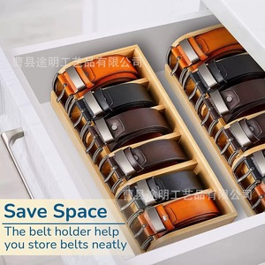 Wooden Belt Storage <b>Box</b> With Partitions Rectangle Standing Type Natural Wood Color For <b>Wardrobe</b> Accessories Organizer - Product Image 2