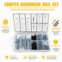 Kit d'assortiment de clous 580 pièces, clous en zinc et noirs, 9 tailles de clous courants pour le bois, ensemble de fixation pour bricolage et construction, personnalisable
