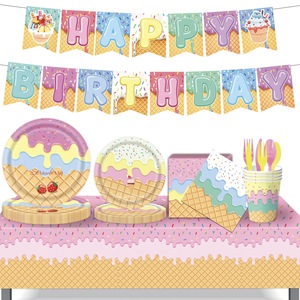 Assiettes de fête pour crème glacée, 7 pouces, rondes, imprimées numériquement, ensemble de vaisselle d'anniversaire, lot de 10, respectueuses de l'environnement - Product Image 4
