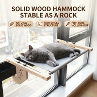 Lit pour chat en bois massif, hamac suspendu à fenêtre avec coussin en peluche, support en os de poisson, emballage carton, pour chats, OEM, vente en gros