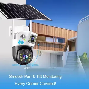 KERUI kamera jaringan lensa ganda, kamera CCTV luar ruangan lensa ganda 4MP Wifi Panel surya V380 Pro App 4G PTZ IP