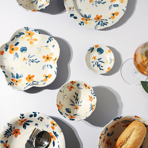 Ensemble de vaisselle en céramique de style japonais, bols à soupe, assiettes, <span class=keywords><strong>série</strong></span> fleur de prunier, motif floral, bord ondulé, pour la maison, le restaurant - Product Image 4