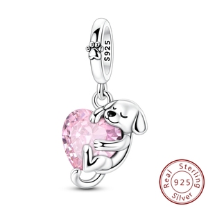 Venta al por mayor de dijes de plata de ley 925 con circonita cúbica rosa, lazos, flores, elefantes, y cuentas colgantes con la inscripción 'MAMÁ' para la creación de pulseras DIY y como regalo - Product Image 3