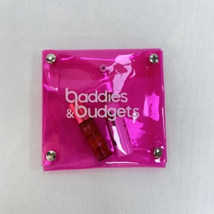 Nouvelle conception, trousse de toilette transparente rose vif en PVC, logo personnalisé imprimé, pochette de rangement pour cosmétiques avec bouton - Product Image 3