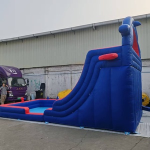 Commercial Party Rental <strong>Large</strong> Equipment Big Shark <strong>Inflatable</strong> Outdoor Water Slide <strong>Inflatable</strong> With Pool - Product Image 5