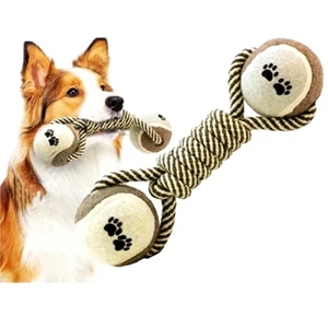 Interaktif köpek oyuncaklar kenevir pamuk pet kedi oyuncak halat ile tenis topu taşlama diş köpek knot pamuk halat karışık köpek çiğneme oyuncakları - Product Image 1