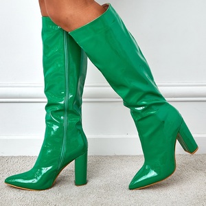 Bottines à bout pointu et talon épais avec fermeture éclair latérale, style tendance hiver 2022, européennes et américaines, grandes tailles - Product Image 1