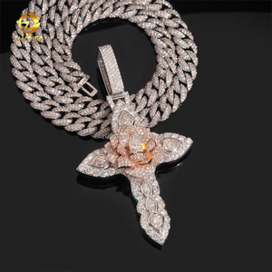 Cusrtomized Moda Homem Jóias Rose + White Gold Cor Hip Hop Pingente S925 VVS1 Moissanite Diamante Rose Flor Cruz Pingente - Product Image 1