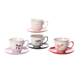 ชุดถ้วยกาแฟเซรามิกพร้อมจานรองลายโบว์ ทำด้วยมือสำหรับสาวๆ ฤดูใบไม้ผลิ 2022 - Product Image 5