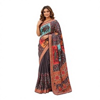 Saree Wanita Bermotif Embos Panjang Reguler Pakaian India Modern untuk Pernikahan Ukuran Reguler Bebas Kerut Cepat Kering Semua Musim