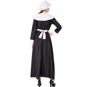 Costume de femme de chambre pour femme, robe longue avec tablier et chapeau, noir, vert foncé, polyester, style européen adulte, source transfrontalière - Product Image 3