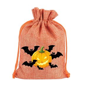 Sac en toile de jute Halloween 10x14cm, sac en lin citrouille effrayante, pochette à cordon en nylon, idéal pour décorations d'Halloween, bonbons, chocolat - Product Image 4