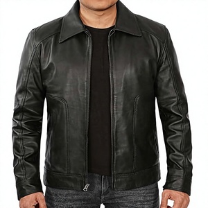 Veste Safari Homme en Cuir Véritable avec Fermeture Éclair, Couleur Unie Personnalisable, Longueur Standard, Idéale pour l'Automne, Imperméable à l'Avant - Product Image 1