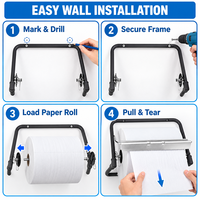 Distributeur de lingettes industrielles JH-Mech en acier noir, fixation murale OEM, 500 mm de large, 375 mm de haut, 265 mm de profondeur, largeur de rouleau 40 cm