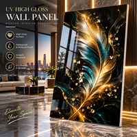 Panneau mural en PVC UV effet marbre noir et or de luxe, finition brillante, pour hôtel, salle de bain, salon