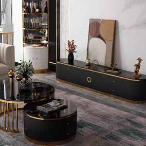 สไตล์นอร์ดิกที่ทันสมัยการออกแบบล่าสุดแสงหรูหราหินอ่อนโหมดด้านบนที่มีขาทองโต๊ะกาแฟและตู้ทีวีหน่วยเฟอร์นิเจอร์ - Product Image 1