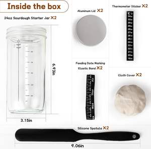 Nouveau design de pot à levain premium avec thermomètre/bande de marquage de la date/racloir/taie en tissu et couvercle en métal - Product Image 2