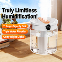 Humidificateur d'air ultrasonique 2L grande capacité, rechargeable, 3 modes de pulvérisation fine, silencieux, avec veilleuse pour chambre à coucher