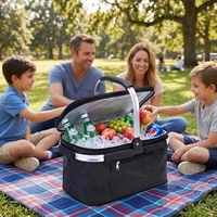 GYMJK Panier de pique-nique isotherme pliable et portable, glacière de camping extérieure grande capacité en tissu Oxford avec feuille d'aluminium 3 couches 1