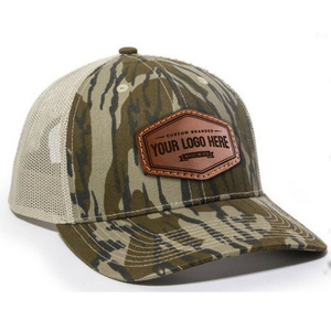 Logotipo de parche de cuero personalizado de calidad Premium de la vieja escuela 6 paneles 112 estilo Retro Camo Snapback malla bordado Logo gorras de camionero sombrero - Product Image 1
