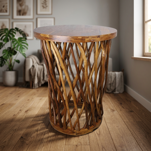 Mesa Consola Redonda de Madera de Teca Sólida, Ecológica y Hecha a Mano, para Muebles de Hogar en Villas, Hoteles, Comedores, Talleres y Salas de Estar - Product Image 3