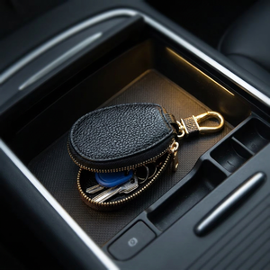 Porte-clés en cuir PU noir avec fermeture éclair, portefeuille portable pour clés pour un usage quotidien - Product Image 4